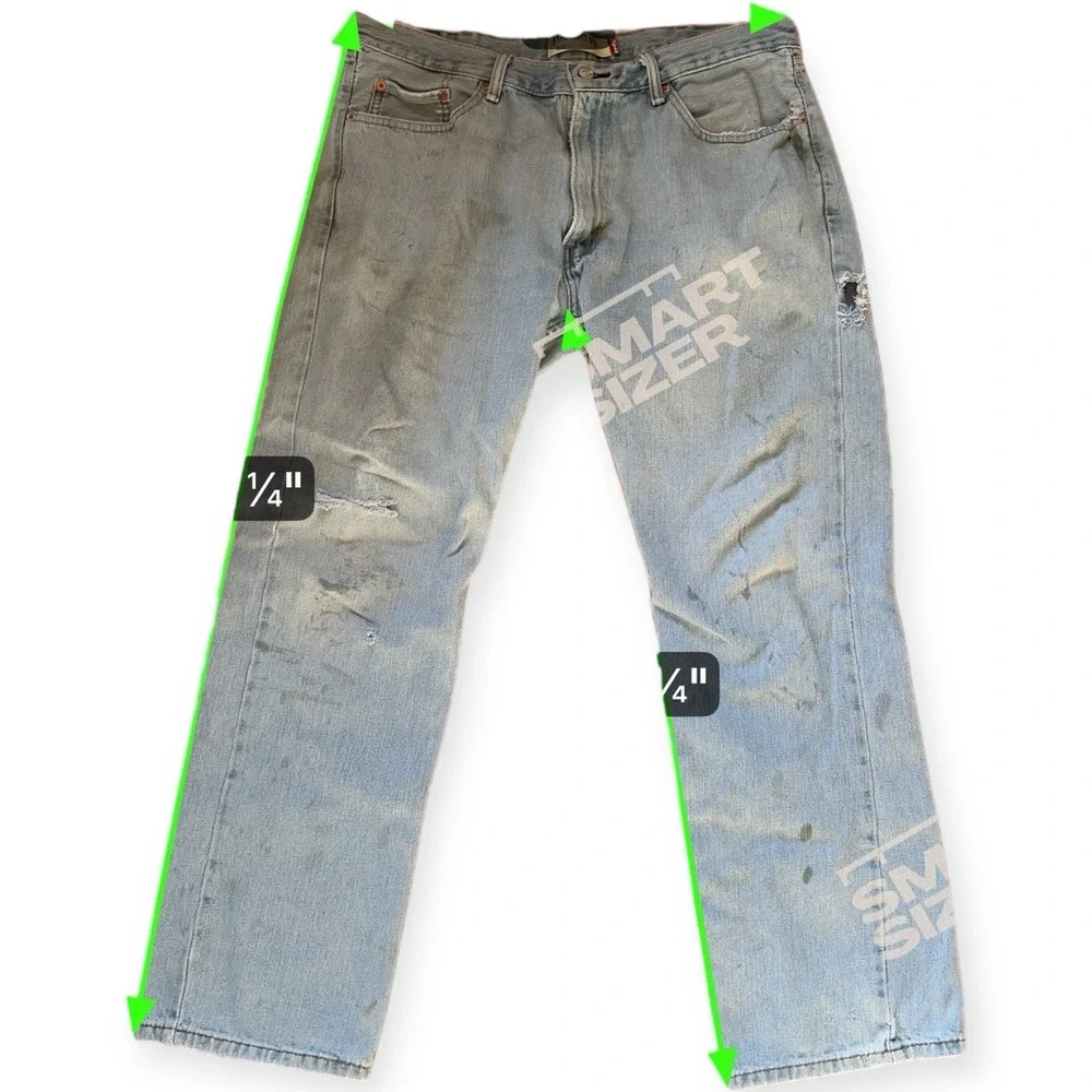 Levis 505 Jeans‎ Mens 38x32 Medium Wash Straight Fit Denim Work Grunge Thrashed